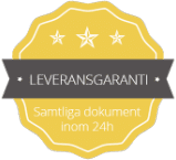 Vi garanterar att samtliga dokument levereras inom 24tim helgfria vardagar